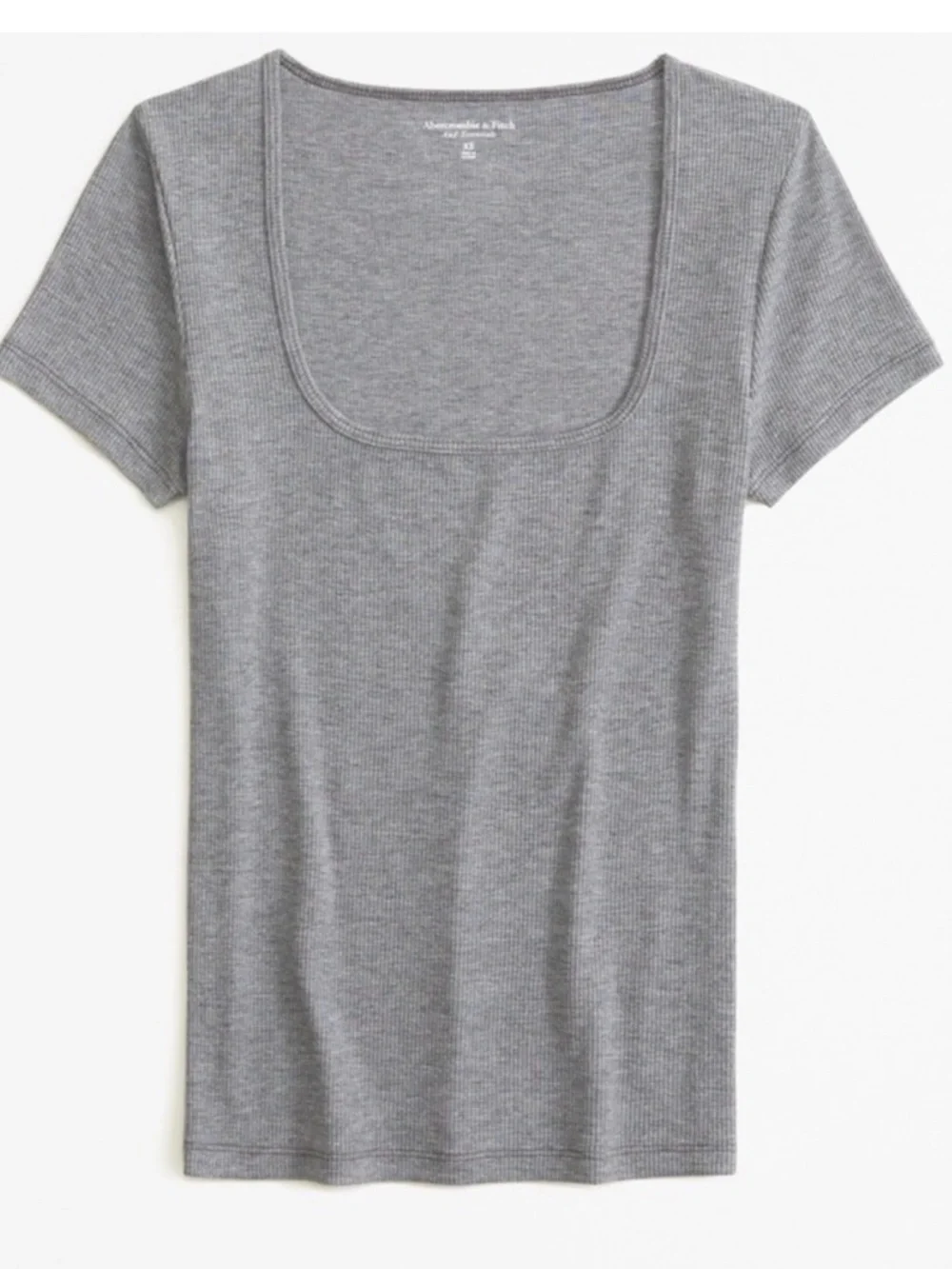 Abercrombie A&F Essentials Ribbed Square Neck Tee Gray Short Sleeve Tuckable S - Picture 1 of 7